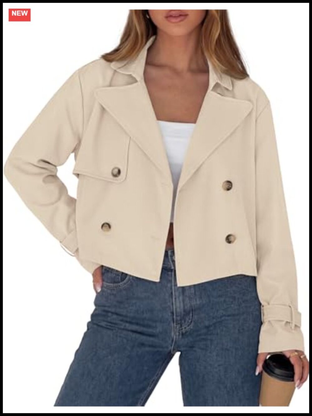 PRETTYGARDEN Cropped Trench Coat Womens Short Double Breasted Jacket
